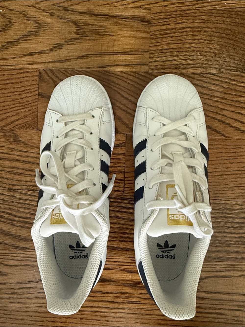 adidas Kids White Sneakers with Navy Stripes